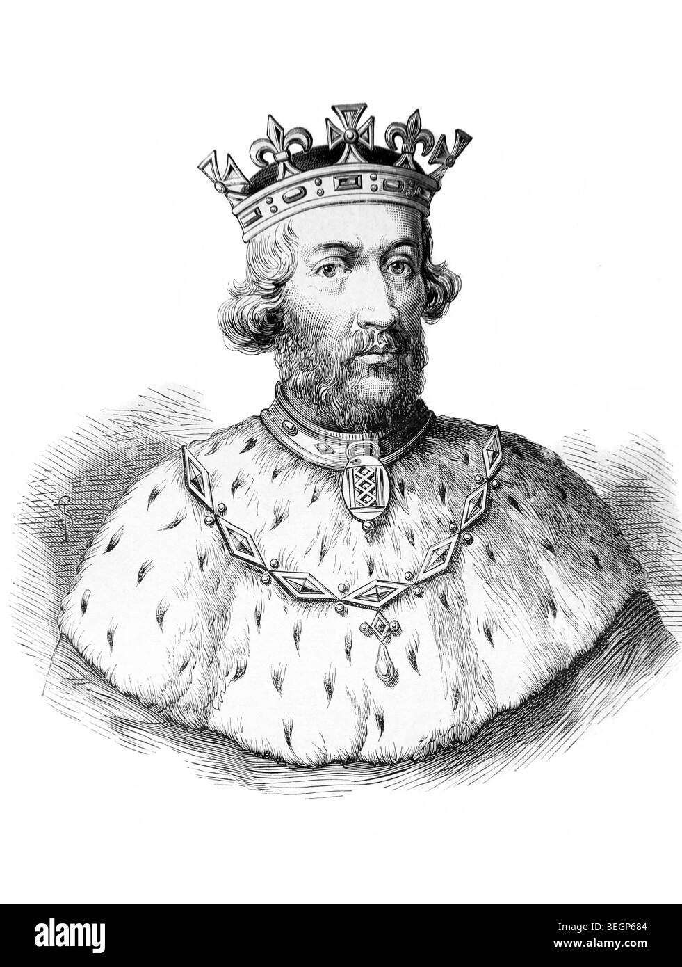 Incisione di un ritratto di re Edoardo II (1284-1327) da un libro di storia del XIX secolo Cassell's History of England Special Edition volume i di A.W.C Foto Stock