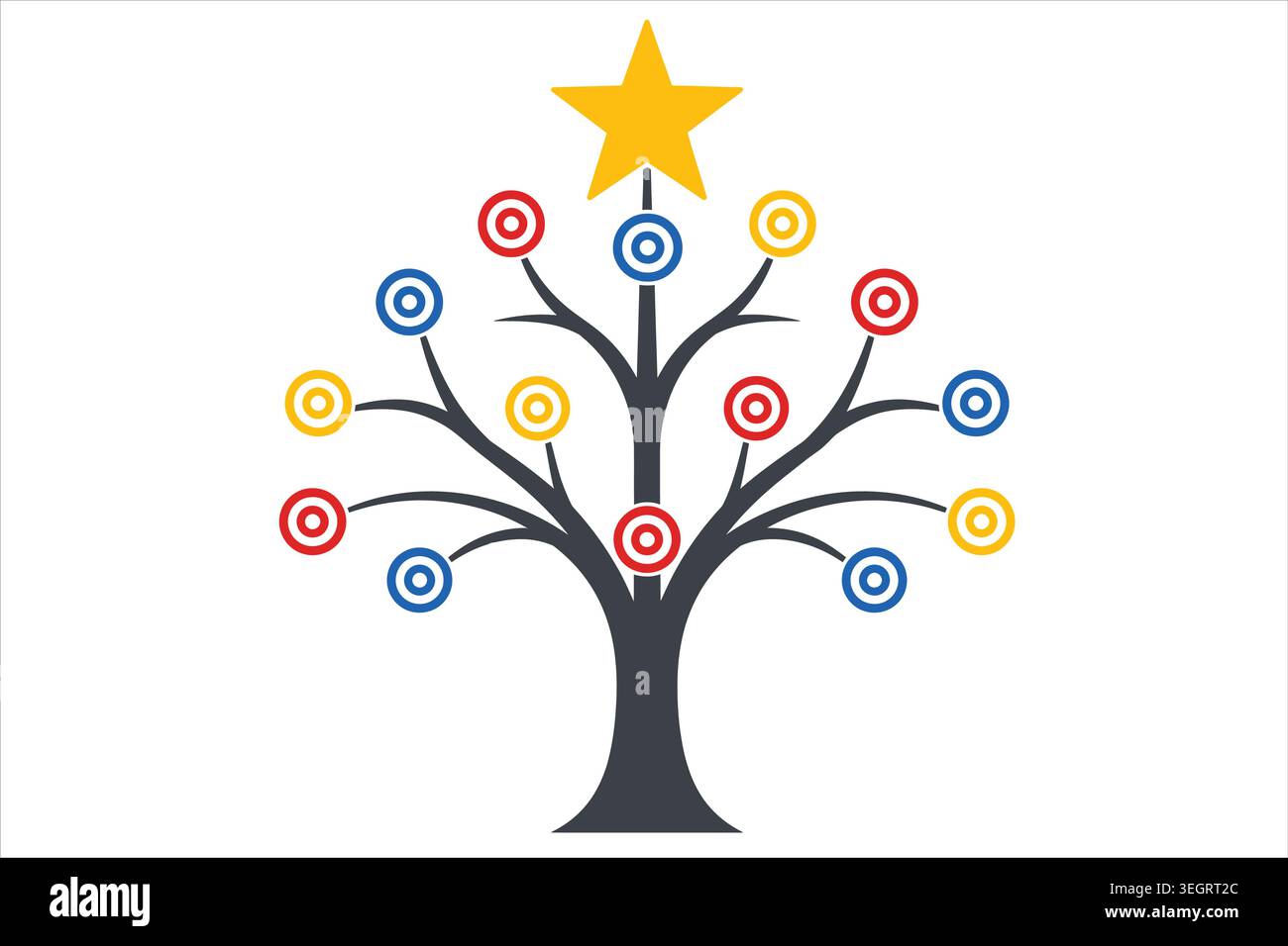 Illustrazione concettuale del vettore aziendale di un albero di obiettivi in crescita e di una stella, che simboleggia la pianificazione strategica, gli obiettivi aziendali e la crescita di successo. Illustrazione Vettoriale