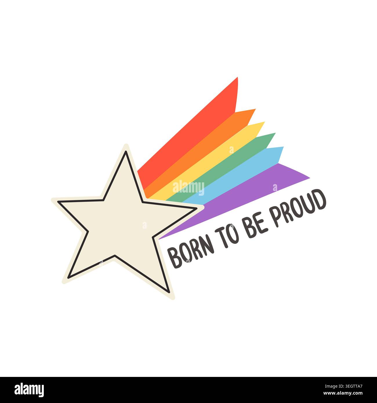 Stella del tiro all'arcobaleno retrò con una citazione orgogliosa isolata sul bianco. Grafica del mese dell'orgoglio estetico Y2K per visibilità LGBTQ, adesivi queer empowerment, vi Illustrazione Vettoriale