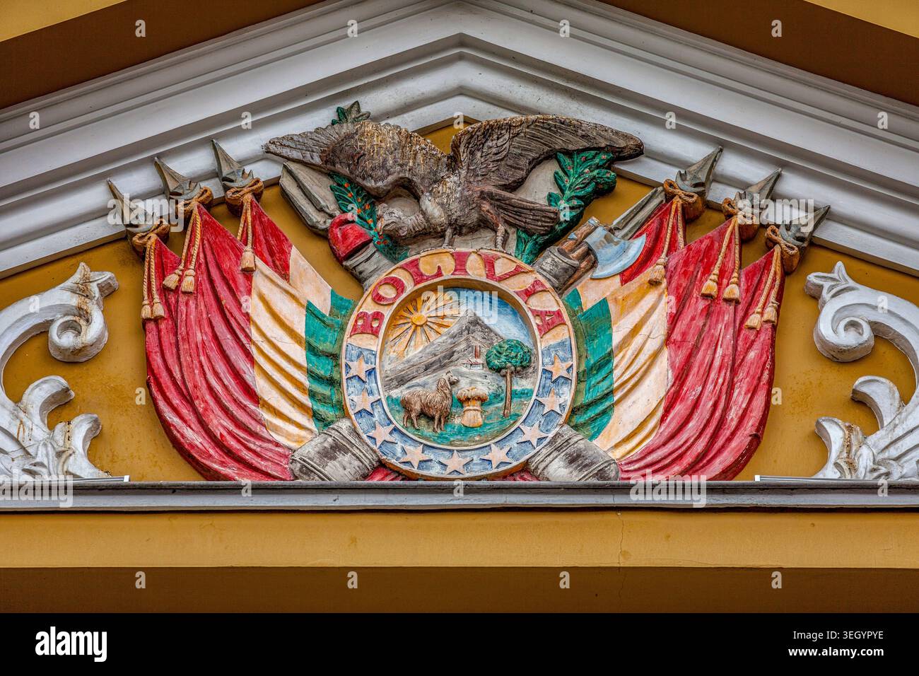 Frontone sopra il municipio di la Paz, Bolivia Foto Stock