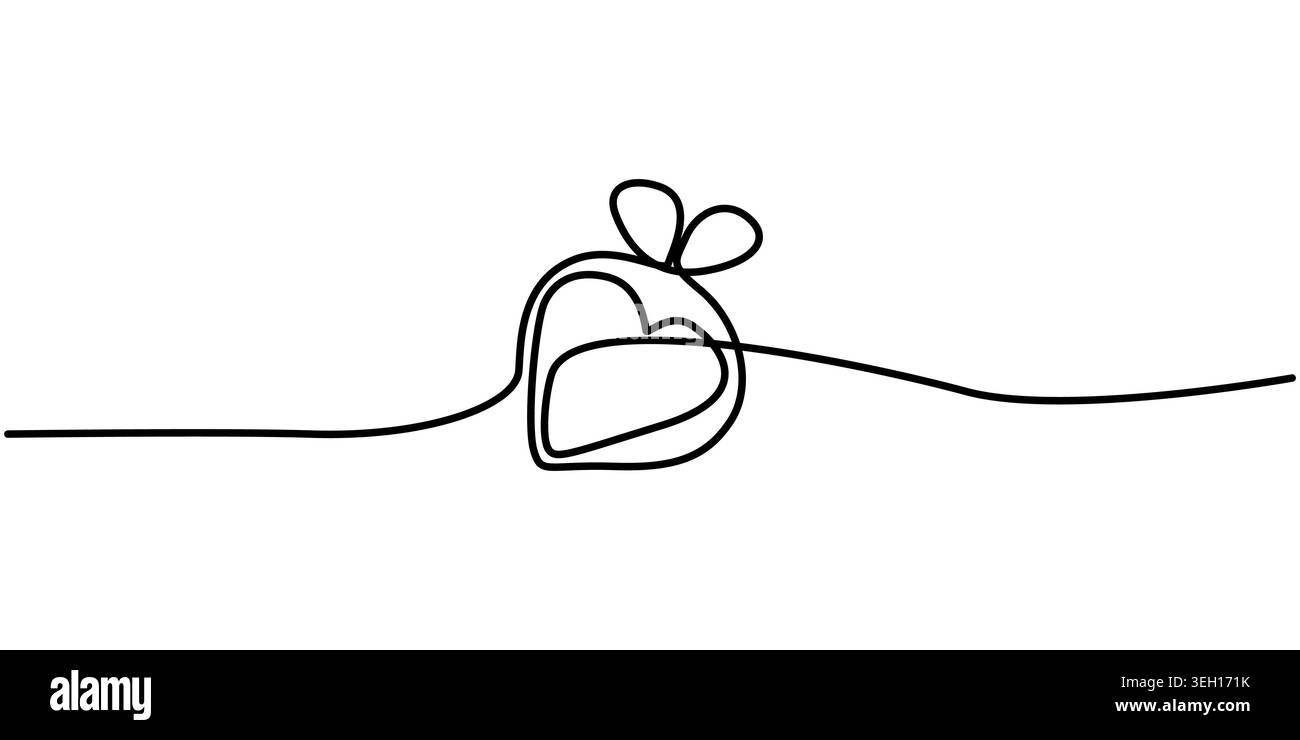 Disegno grafico a linee continue di un'icona confezione regalo avvolto Illustrazione Vettoriale