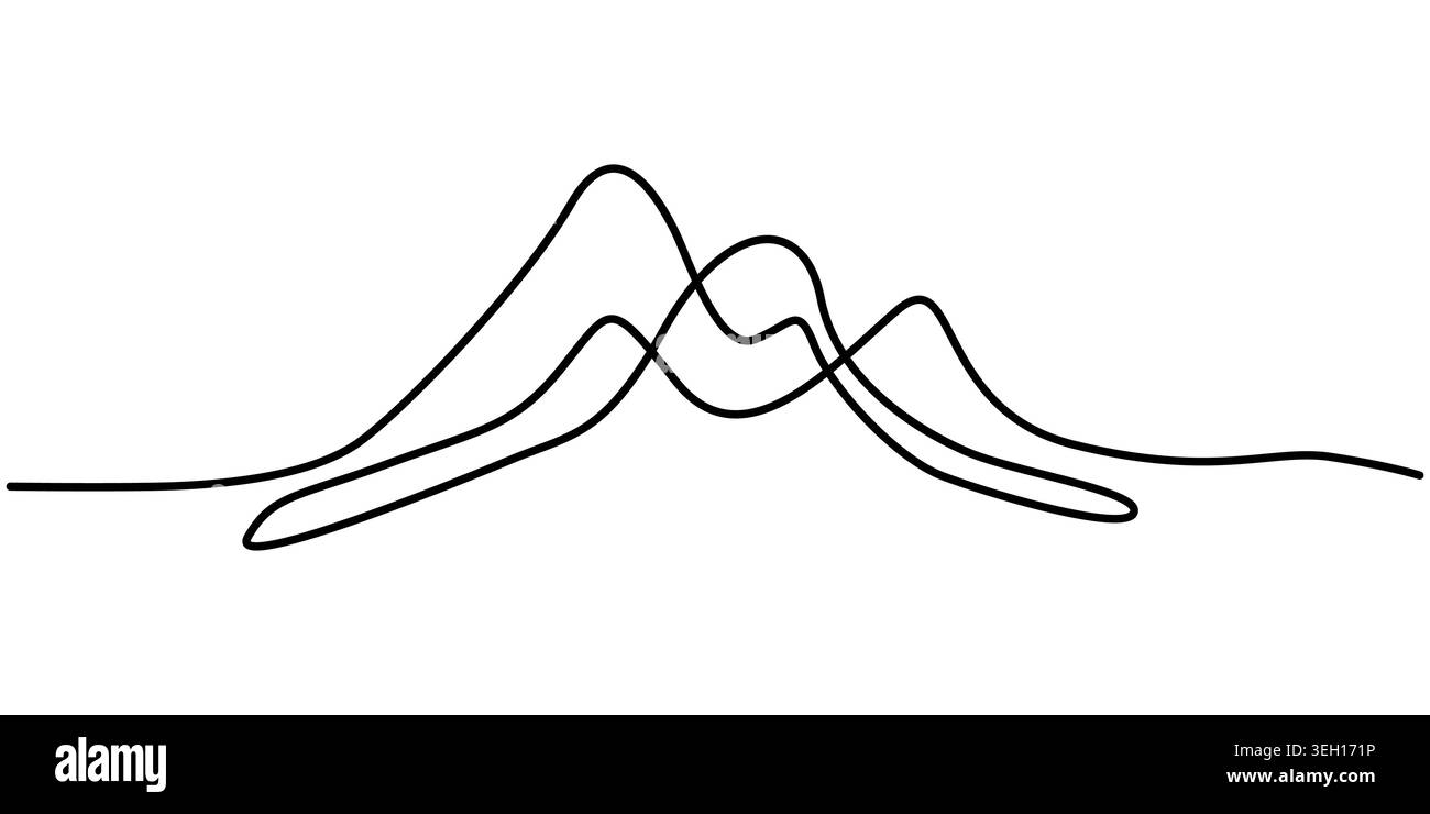 Disegno artistico minimalista a linee continue del paesaggio di Mountain Peaks Illustrazione Vettoriale