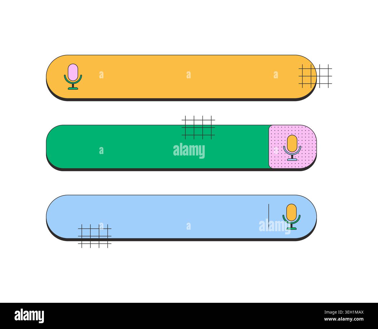 Set di elementi di sovrapposizione UI per ricerca vocale e input microfono Illustrazione Vettoriale