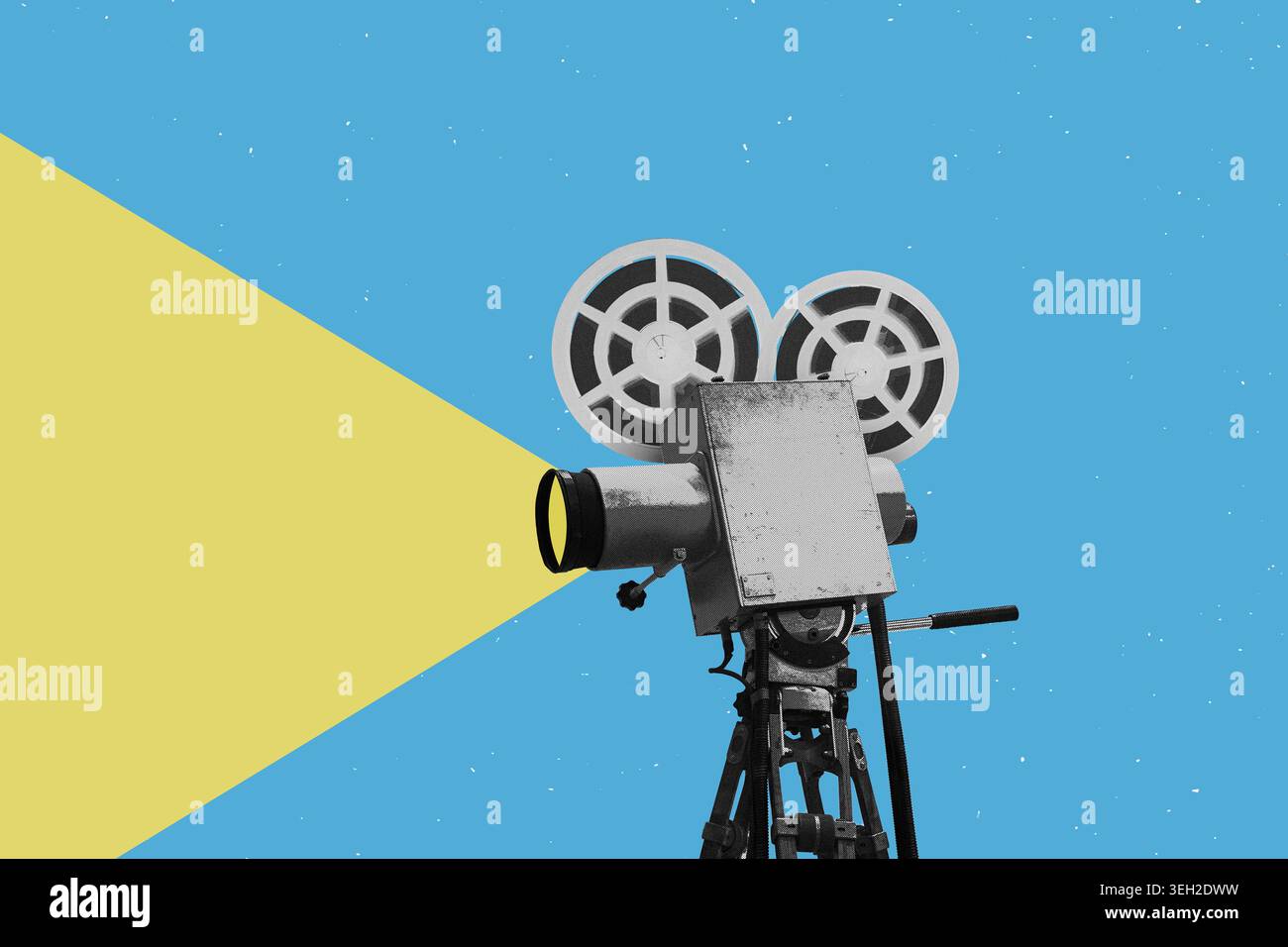 Telecamera a film retrò. Poster cinematografico vintage. Design piatto contemporaneo art collag Foto Stock
