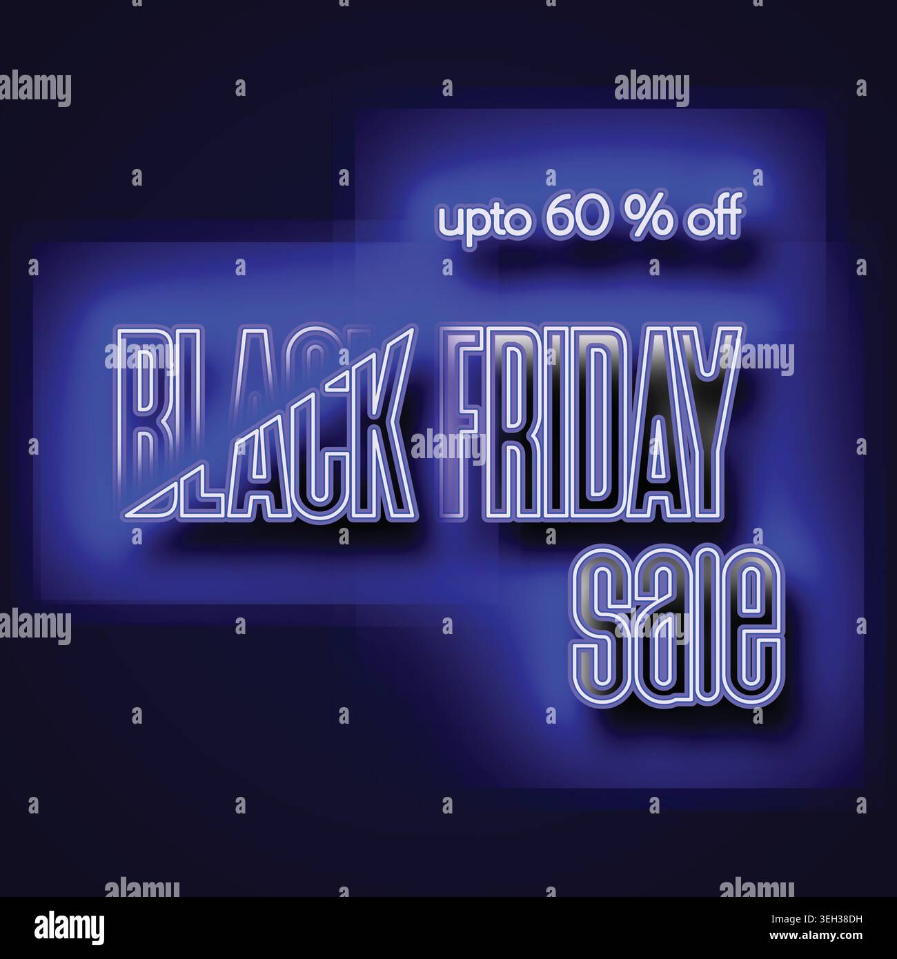 Cartellone promozionale del Black Friday con un vivace testo blu neon che attira l'attenzione con il suo design audace e accattivante Illustrazione Vettoriale