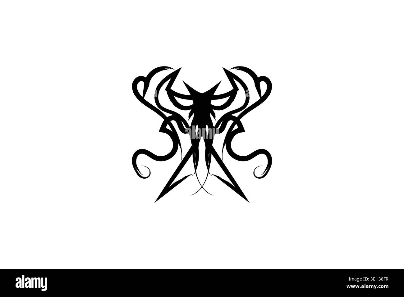 Logo bianco e nero con polpo stilizzato con intricati tentacoli e un design audace Illustrazione Vettoriale