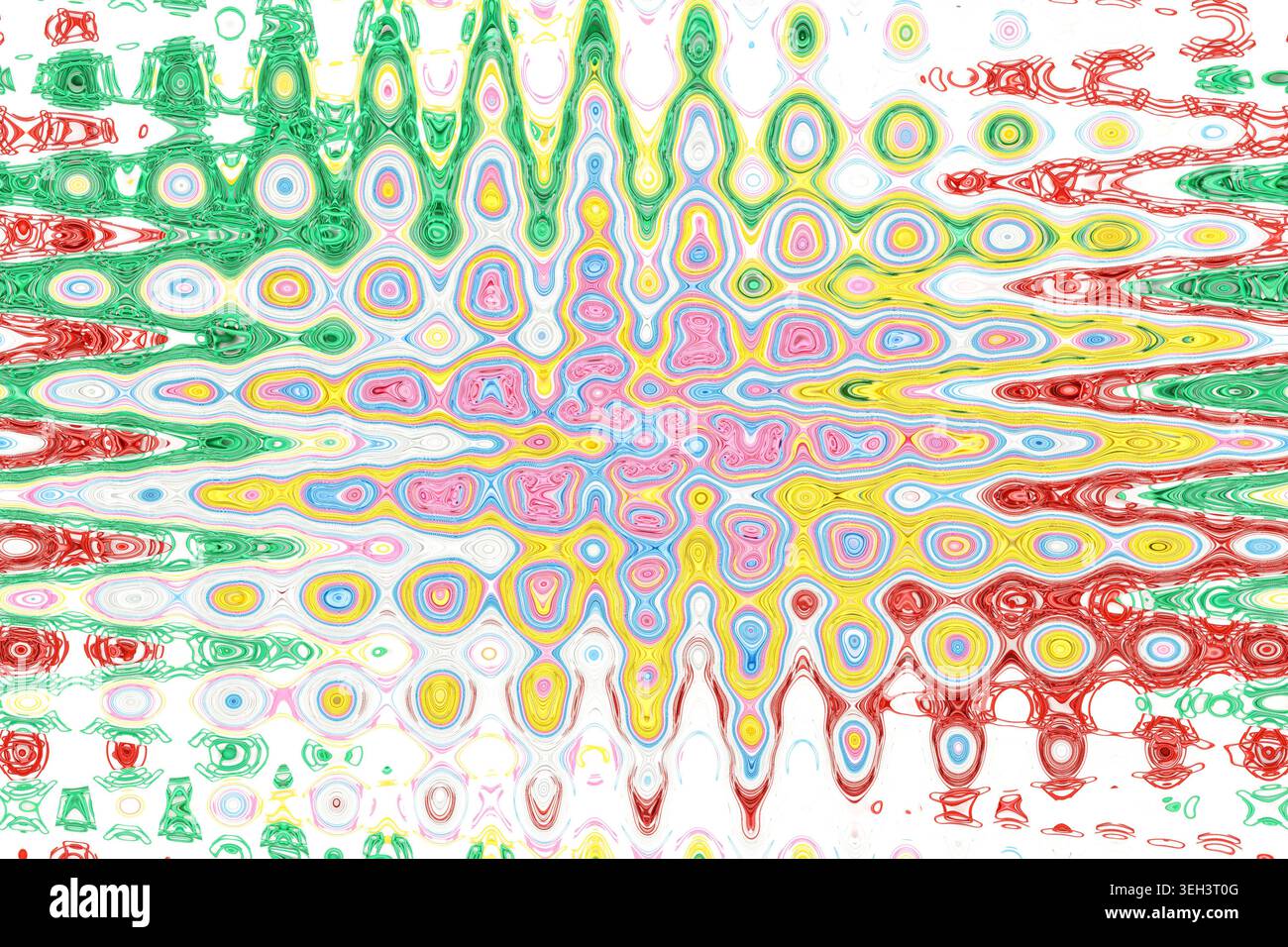 Arte fluida astratta con motivo stellare organico multicolore arcobaleno su sfondo bianco, arte digitale psichedelica, colorato design festivo, contemporaneità Foto Stock