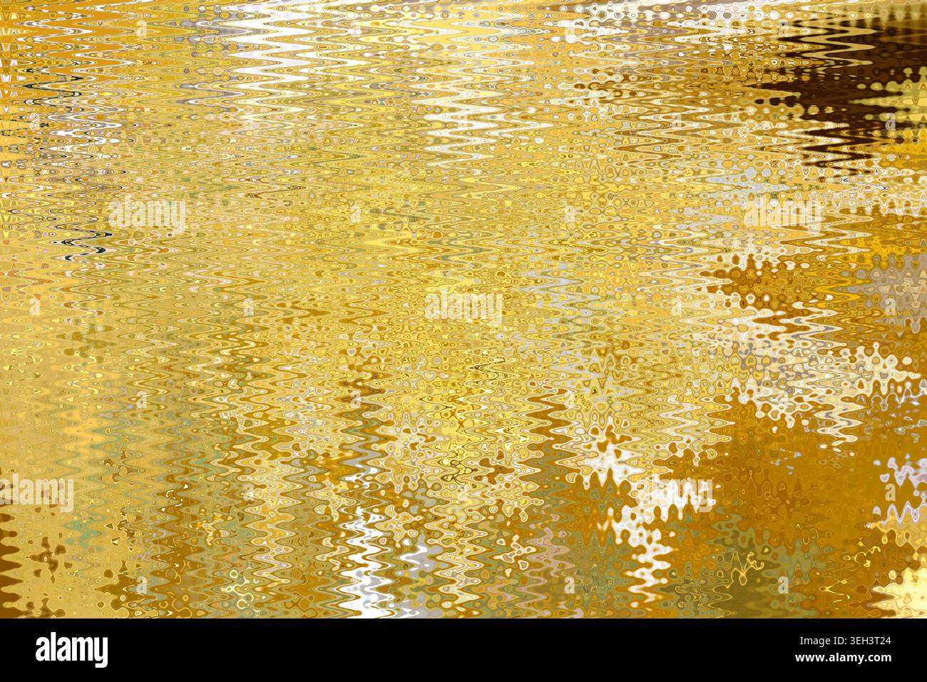 Struttura metallica color oro ondulato orizzontale astratto con motivo ondulato a zigzag, sfondo di lusso scintillante, effetto riflesso d'acqua dorato, cifre di alta qualità Foto Stock