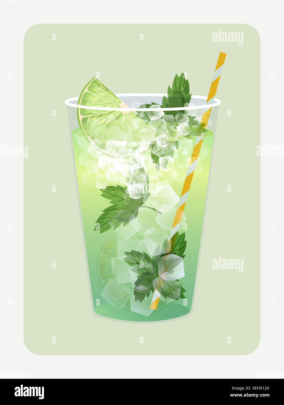 Bicchiere di cocktail mojito con menta e paglia e scrittura a mano Mojito Illustrazione Vettoriale