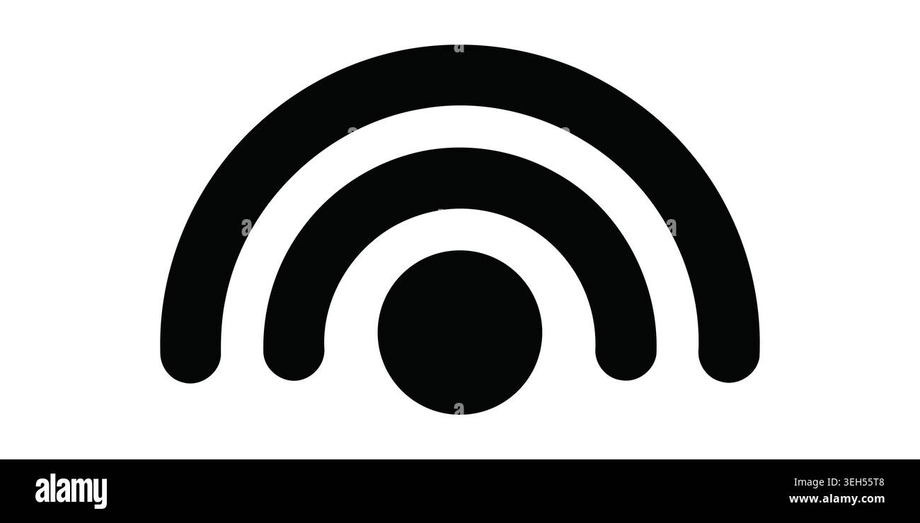 Icona nera del segnale wireless con semicerchi concentrici e un punto centrale Illustrazione Vettoriale