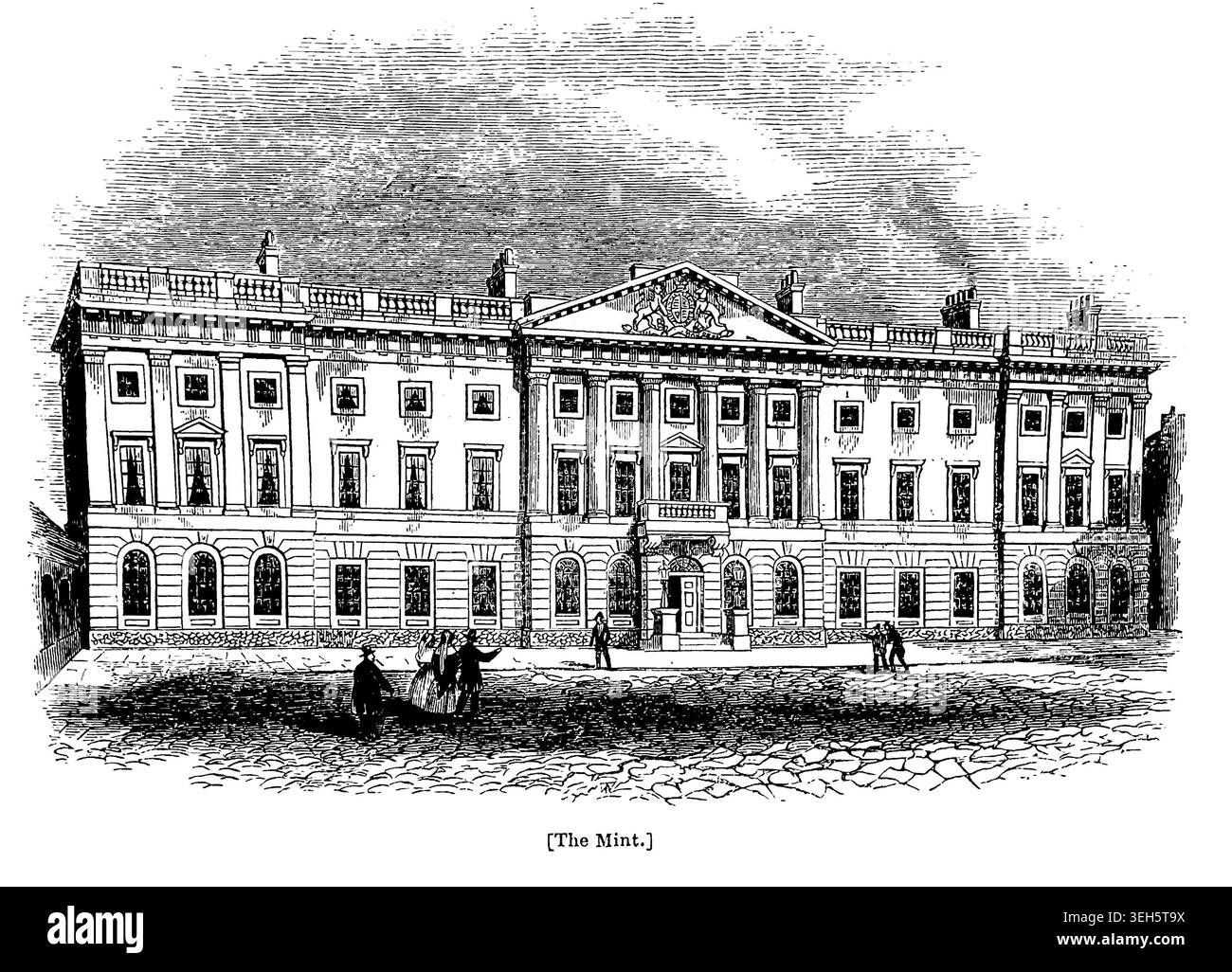 The Mint London, sede della Royal Mint dal 1809 al 1967, illustrazione d'epoca dal 1842 Foto Stock