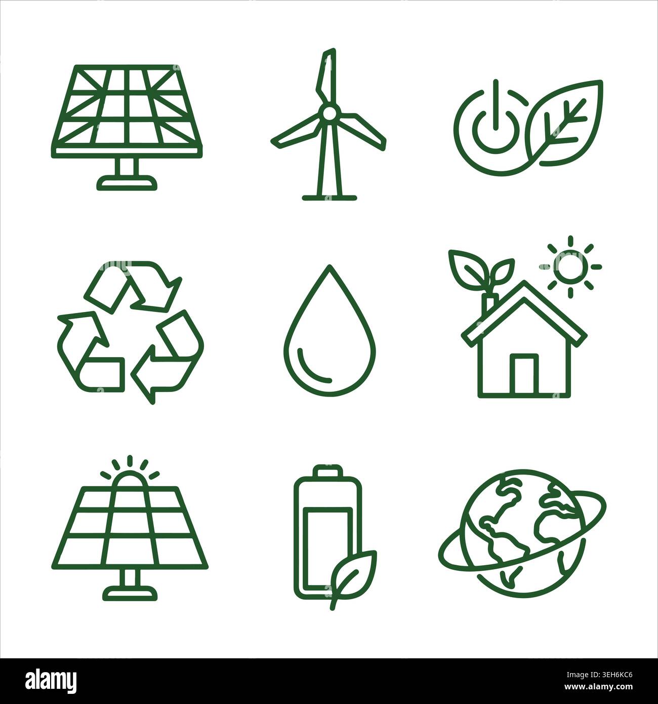 Illustrazione delle icone Green Energy (energia verde) e Eco Sustainability Line (Eco Sustainability) Illustrazione Vettoriale