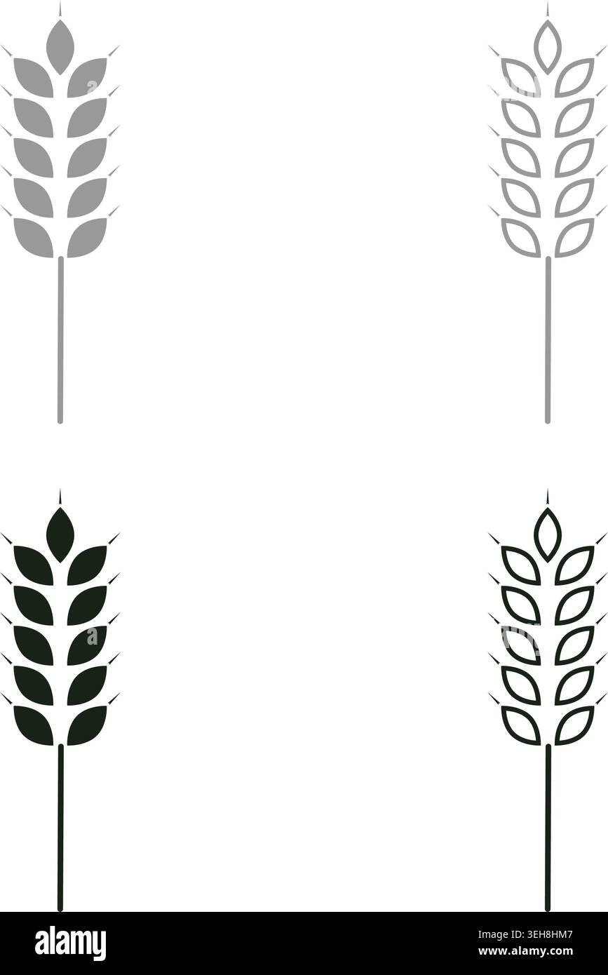 Icona del set di orecchie in frumento grigio, colore nero, immagine vettoriale, riempimento semplice, contorno pieno, linea di contorno sottile e piatto Illustrazione Vettoriale