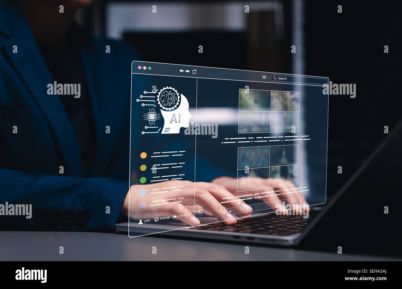 Generatore di immagini di INTELLIGENZA artificiale e concetto di progettazione grafica di intelligenza artificiale. Software di prompt testo-immagine per la generazione di immagini. strumenti di progettazione generativa Foto Stock