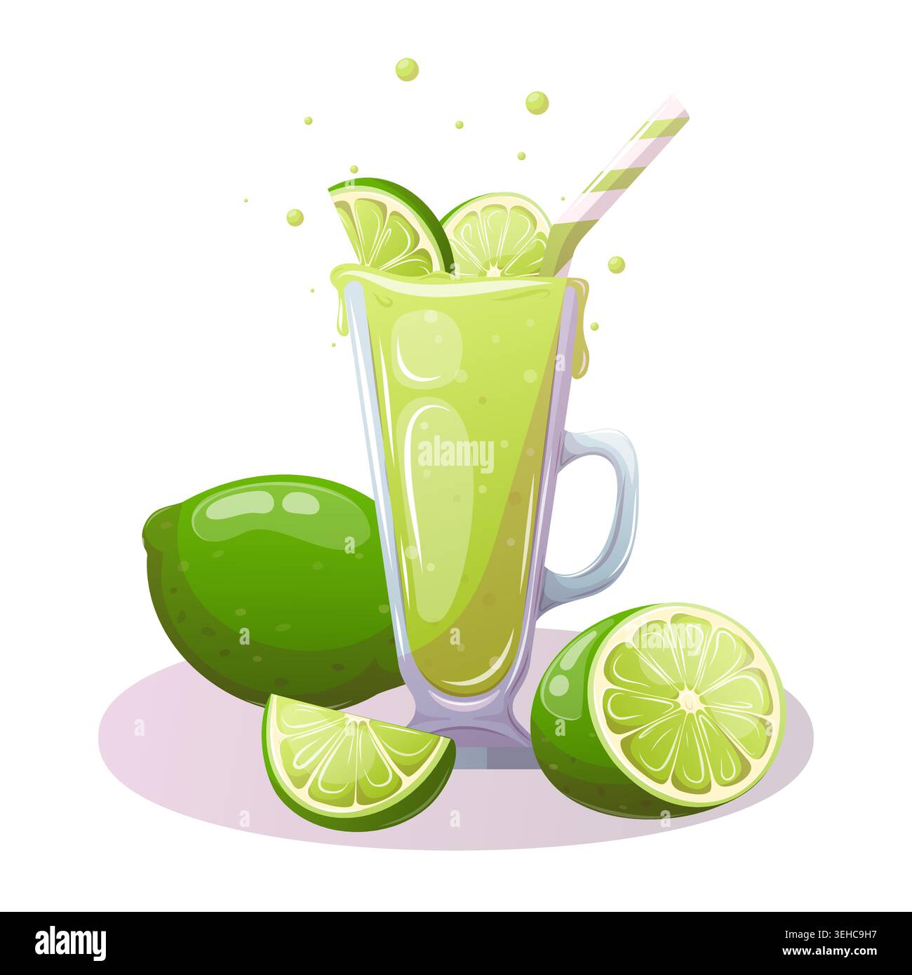 Illustrazione vettoriale di un bicchiere con frullato di lime Illustrazione Vettoriale
