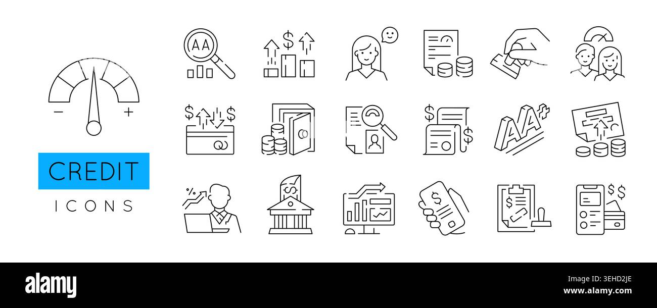Icone credito impostate Illustrazione Vettoriale