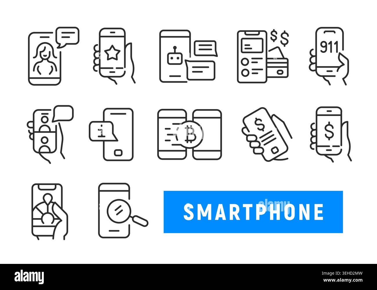 Icone smartphone impostate Illustrazione Vettoriale