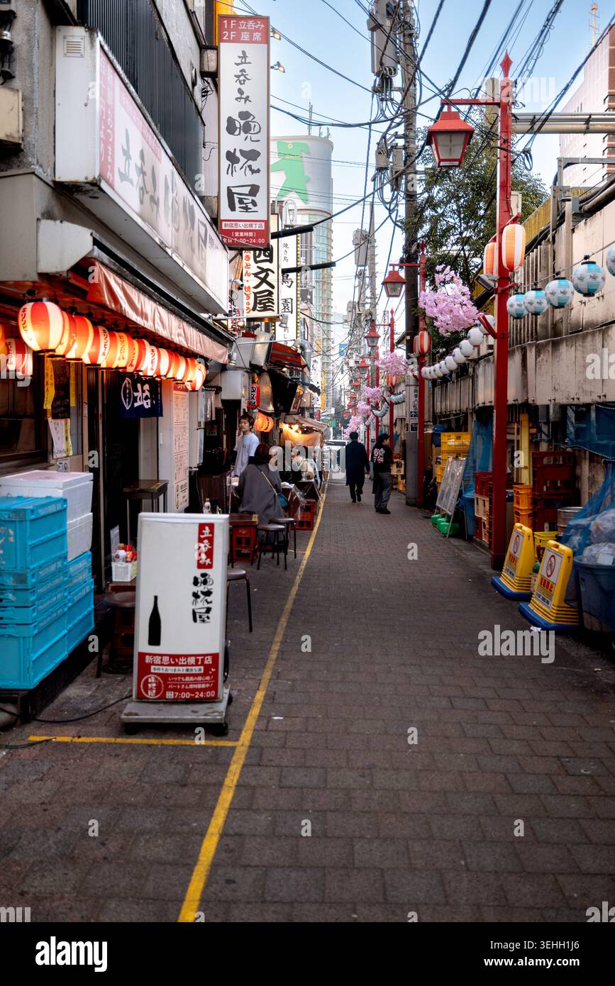 Omoide Yokocho, uno stretto vicolo di ristoranti e bar a Shinjuku, Tokyo, Giappone. Foto Stock