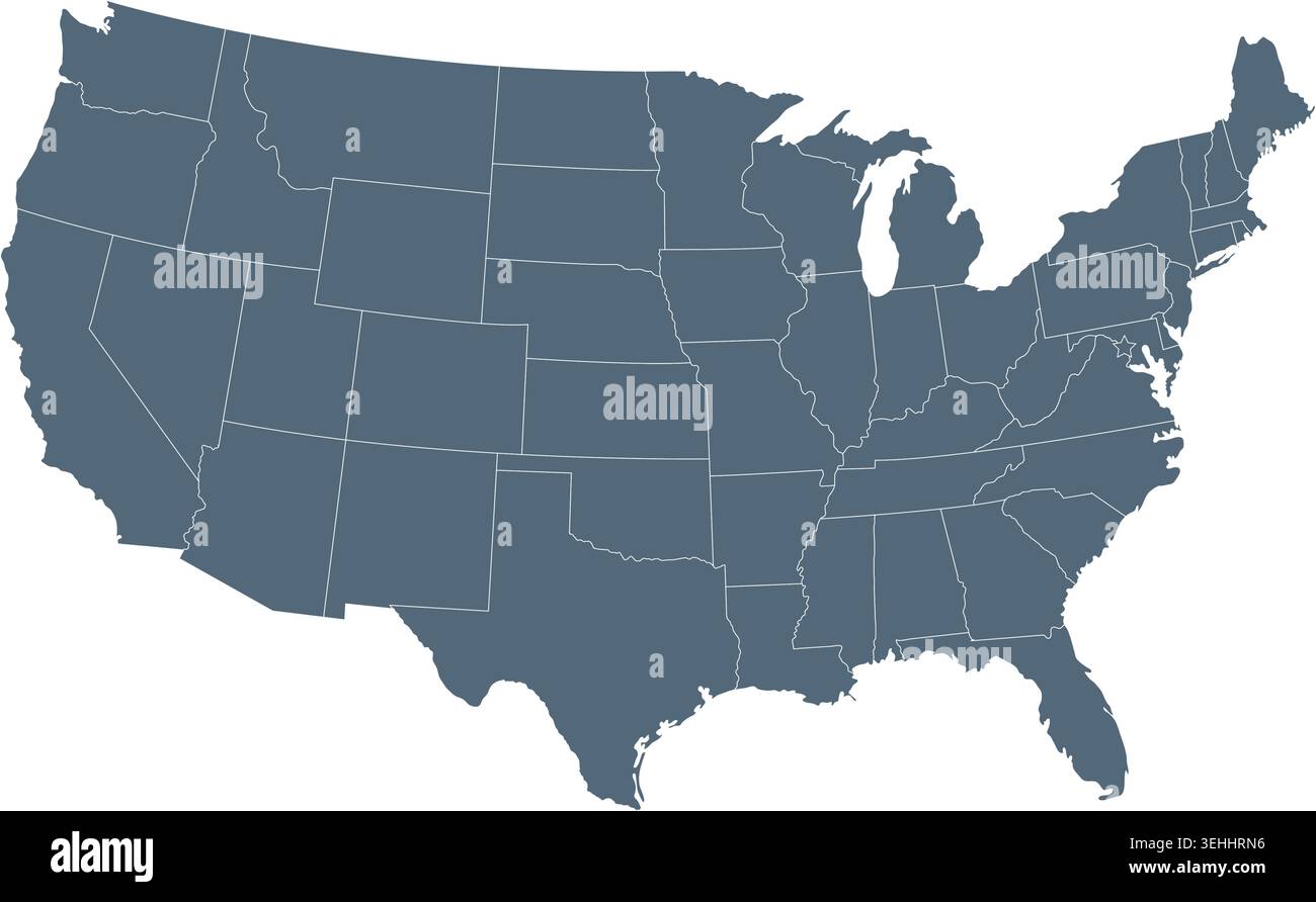 Mappa degli Stati Uniti con gli stati. Mappa degli Stati Uniti d'America. Illustrazione Vettoriale