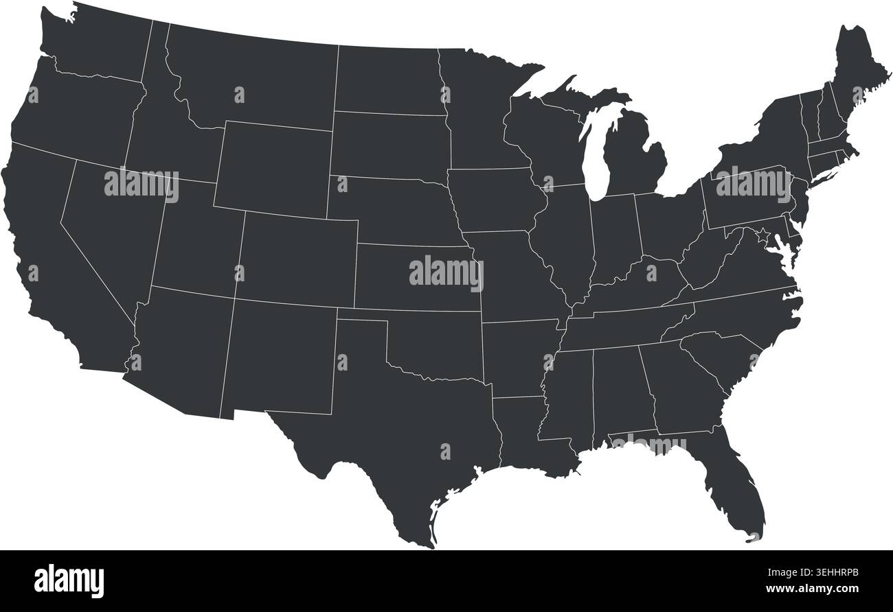 Mappa degli Stati Uniti con gli stati. Mappa degli Stati Uniti d'America. Illustrazione Vettoriale