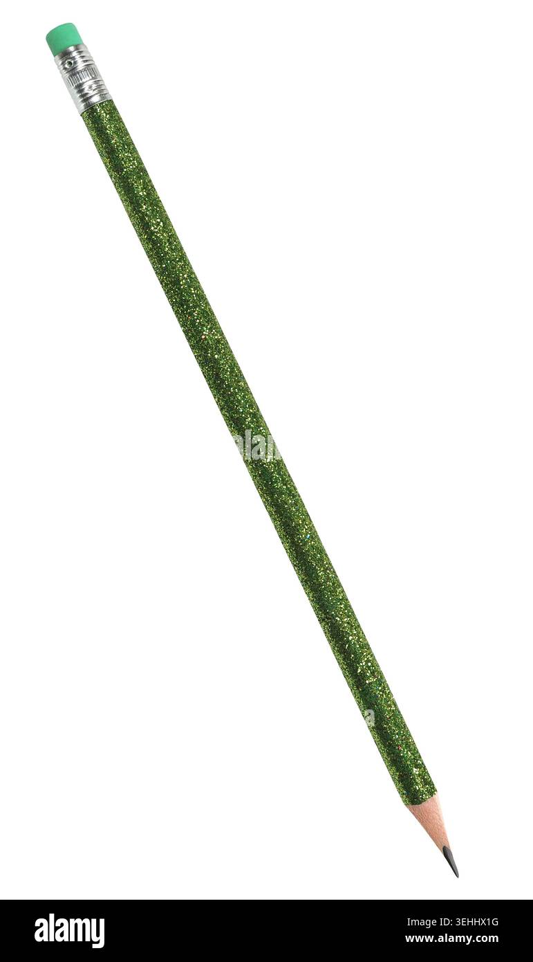 Matita verde scintillante isolata su sfondo bianco Foto Stock