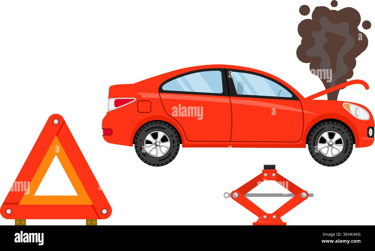 Icona di copertura assicurativa auto per il sito Web, pubblicità con triangolo di allerta. Illustrazione Vettoriale