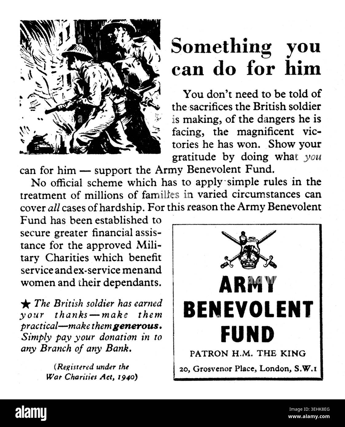 Wartime Advertising, 1945 Picture Post magazine raccolta fondi per Army Benevolent Fund Foto Stock
