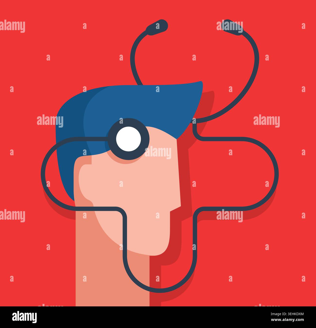 Progettazione della salute mentale. Per biglietto d'auguri, poster e banner astratto capo di persona e stetoscopio in forma di croce medica. Psicologia Illustrazione Vettoriale