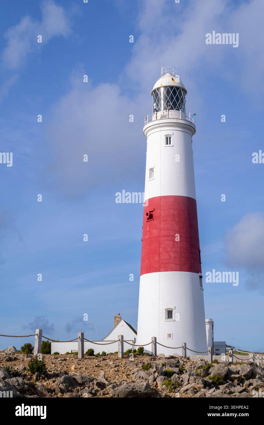 Portland Bill, faro tradizionale nel Dorset, costa meridionale dell'Inghilterra Foto Stock