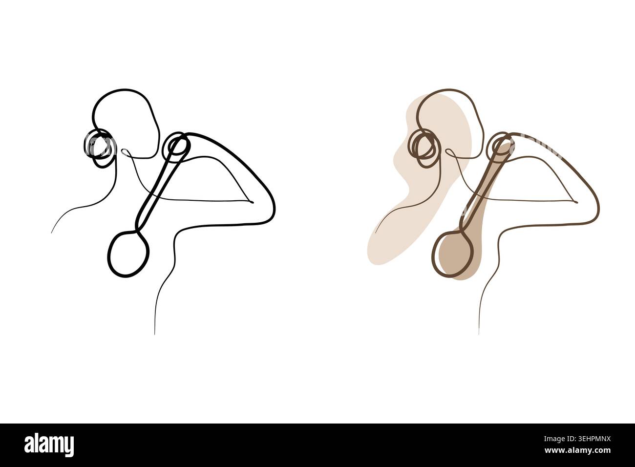 Un disegno minimalista a linea continua mostra una persona che si muove indietro. Utilizzano una spazzola a manico lungo, che si allunga dietro la schiena. Illustrazione Vettoriale