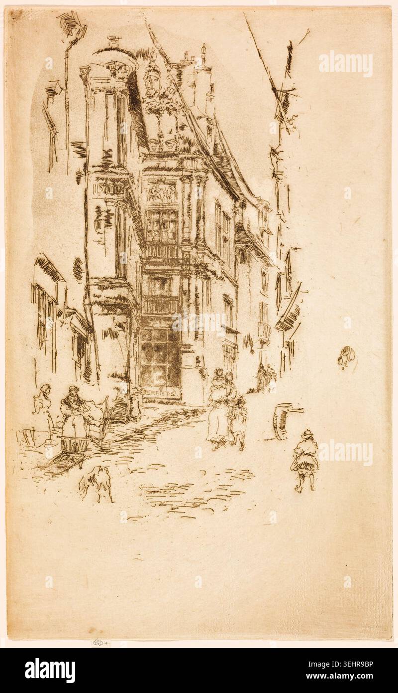 Chancellerie, Loches di James McNeill Whistler, 1888, raffigurante una stretta strada francese fiancheggiata da edifici storici e figure che camminano sotto le pareti ricoperte di edera Foto Stock