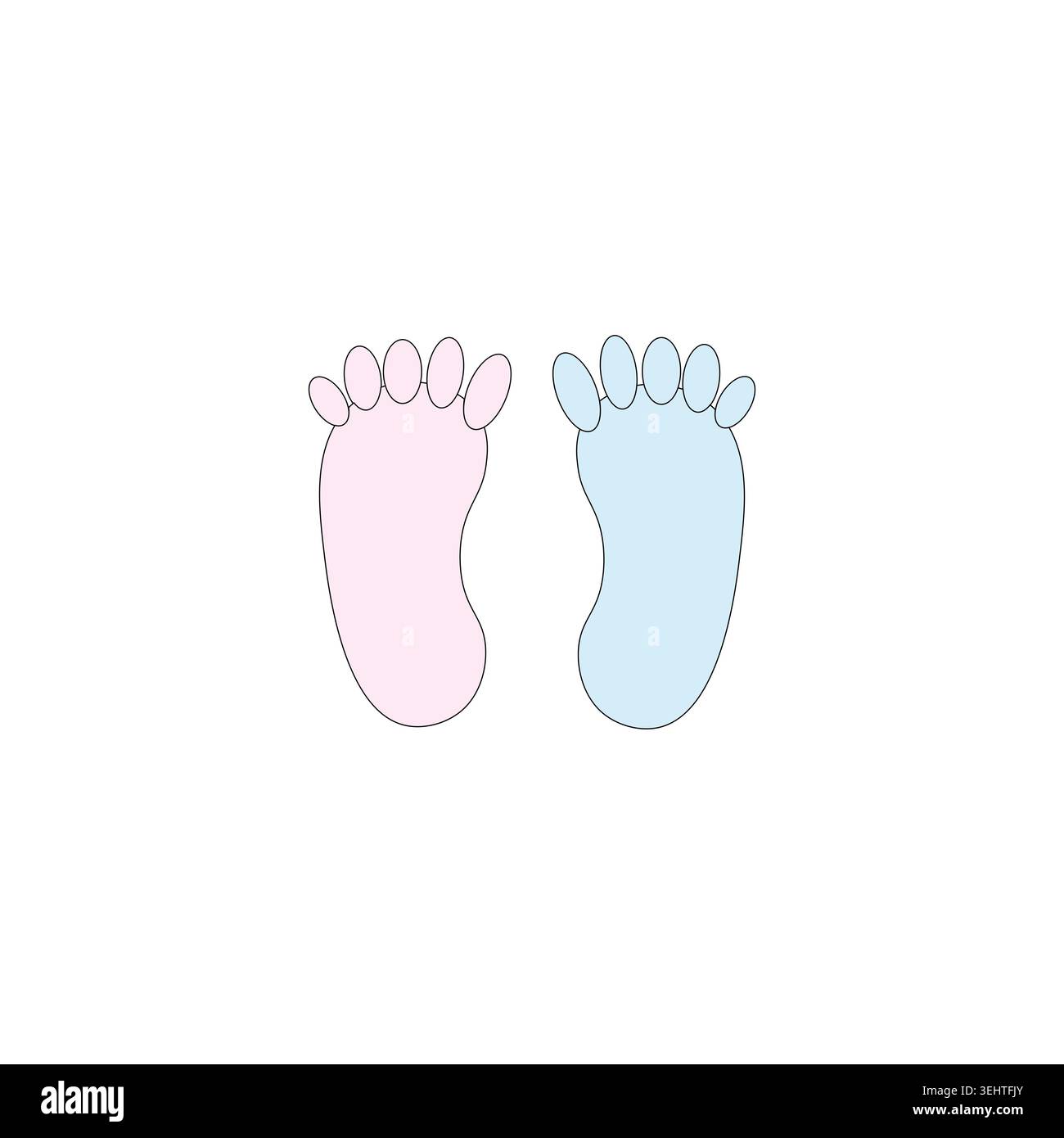 Impronte dei piedi del neonato. Traccia vettoriale blu rosa. Simbolo della baby shower. Elemento di rivelazione del genere. Illustrazione Vettoriale