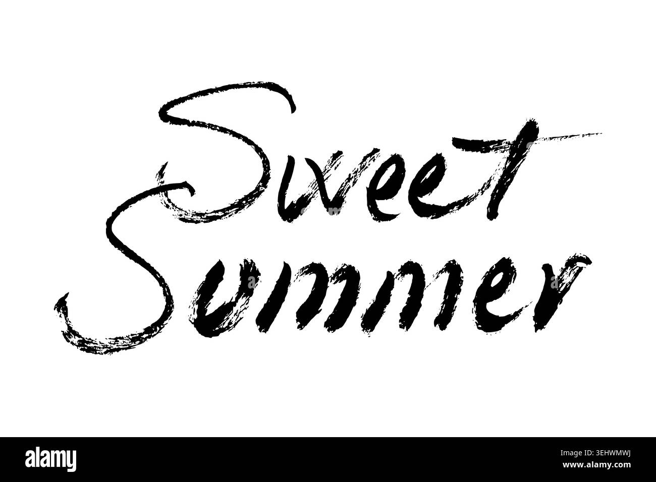 Pennello grunge Stoke calligrafia Sweet Summer Text. Elegante scritta a mano con testo di citazione stagionale per poster da spiaggia tropicale e abbigliamento da vacanza Illustrazione Vettoriale