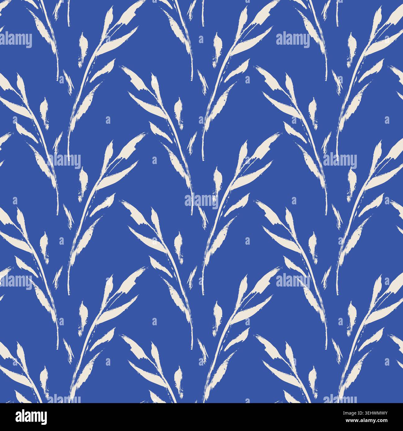 Il grunge blu lascia un motivo vettoriale senza cuciture. Tratto di pennello astratto rami botanici e design a foglie di vernice asciutta per stampe, tessuti e imballaggi moderni Illustrazione Vettoriale