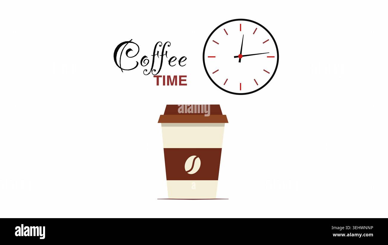 Tipografia Coffee Time con Coffee Cup e Orologio Foto Stock