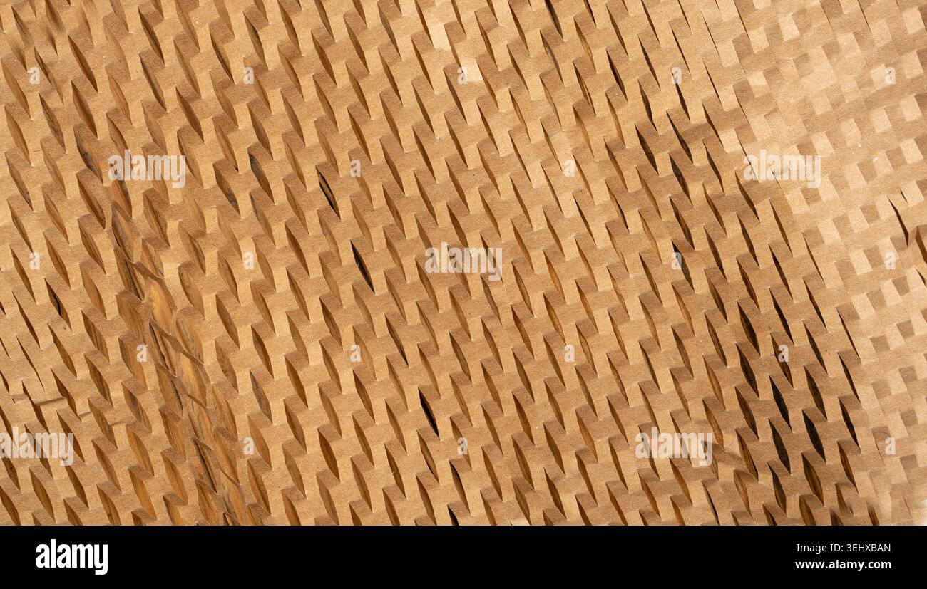 Sfondo grana imballaggio in carta, materiale da imballaggio in cartone biodegradabile, carta morbida riciclabile per ecologia, involucro ecologico Foto Stock