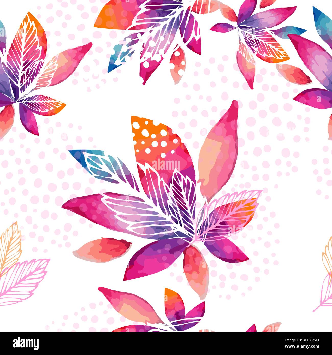 Fiori rosa acquerello e viola motivo senza cuciture . Disegnato a mano. Non ai, illustrazione vettoriale. Illustrazione Vettoriale