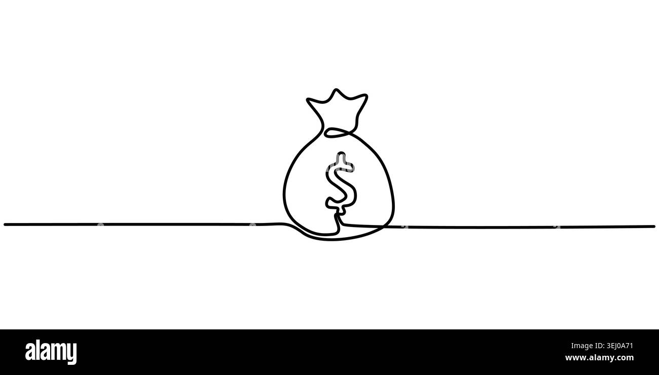 Illustrazione minimalista di una singola linea continua dell'icona di una borsa portamonete Illustrazione Vettoriale