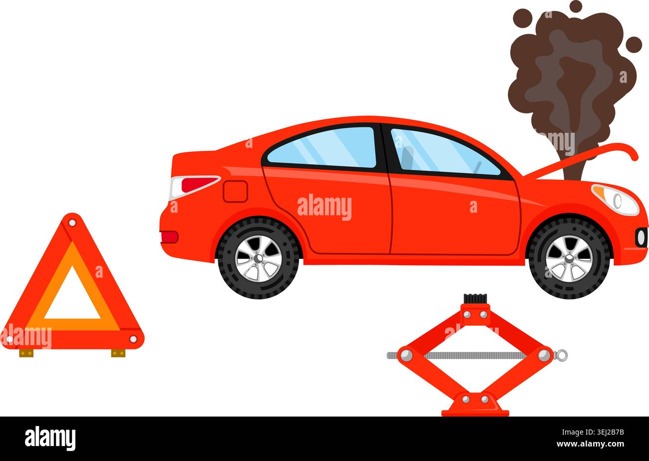Icona di copertura assicurativa auto per il sito Web, pubblicità con triangolo di allerta. Illustrazione Vettoriale