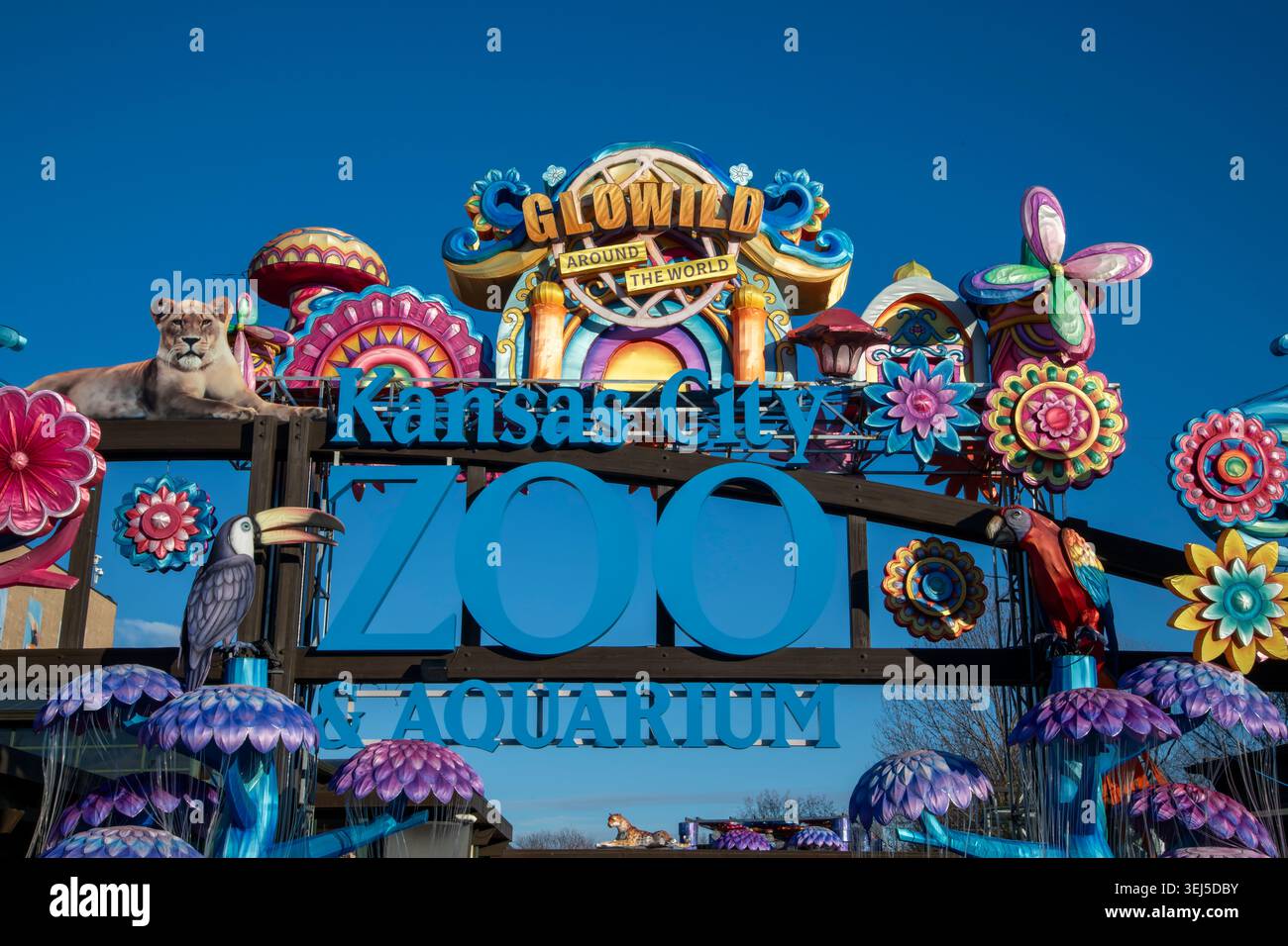 Kansas City, Missouri. Ingresso allo zoo di Kansas City e all'acquario decorato per l'evento Glowild. Foto Stock