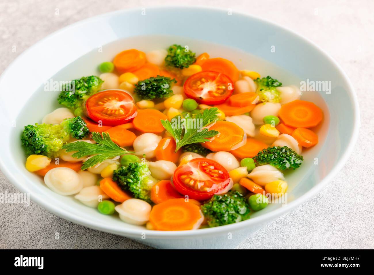 Zuppa fatta in casa con mini gnocchi e verdure. Foto Stock