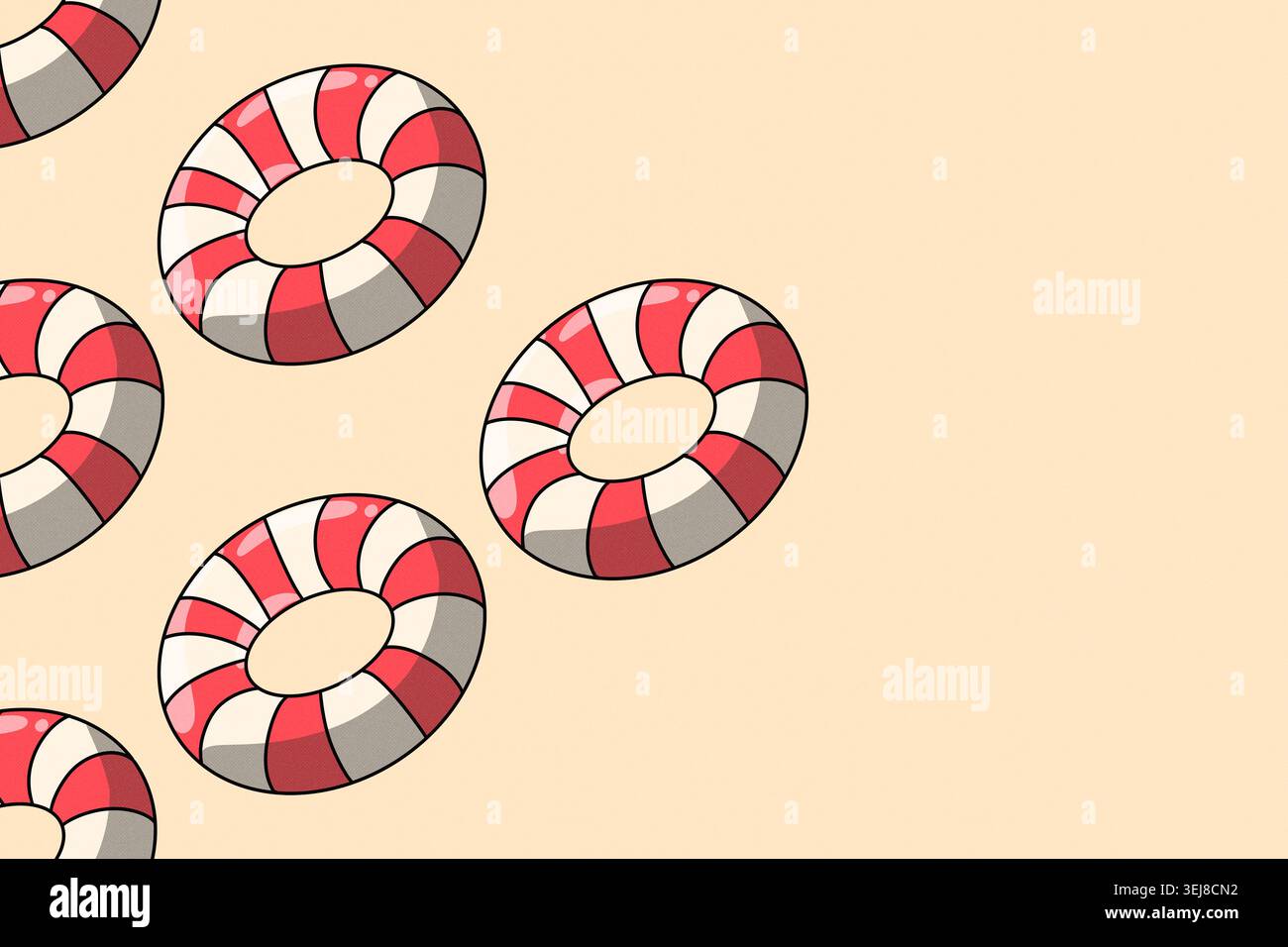 Motivo galleggiante piscina estiva su sfondo beige con spazio copie, illustrazione retro. Banner di vendita estivi, promozioni sui social media e poster stagionali. Foto Stock