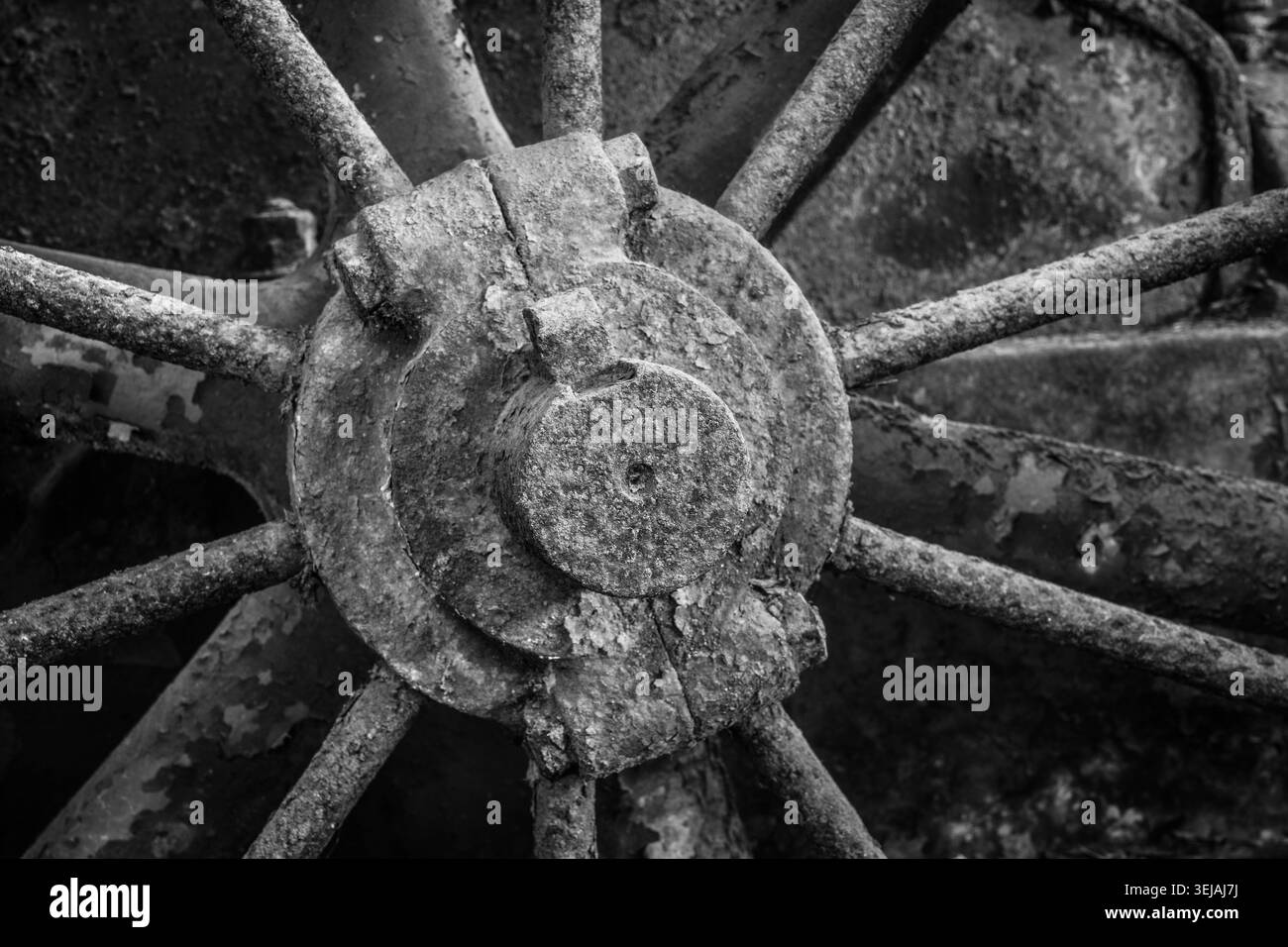ruota a raggi di una vecchia macchina agricola Foto Stock