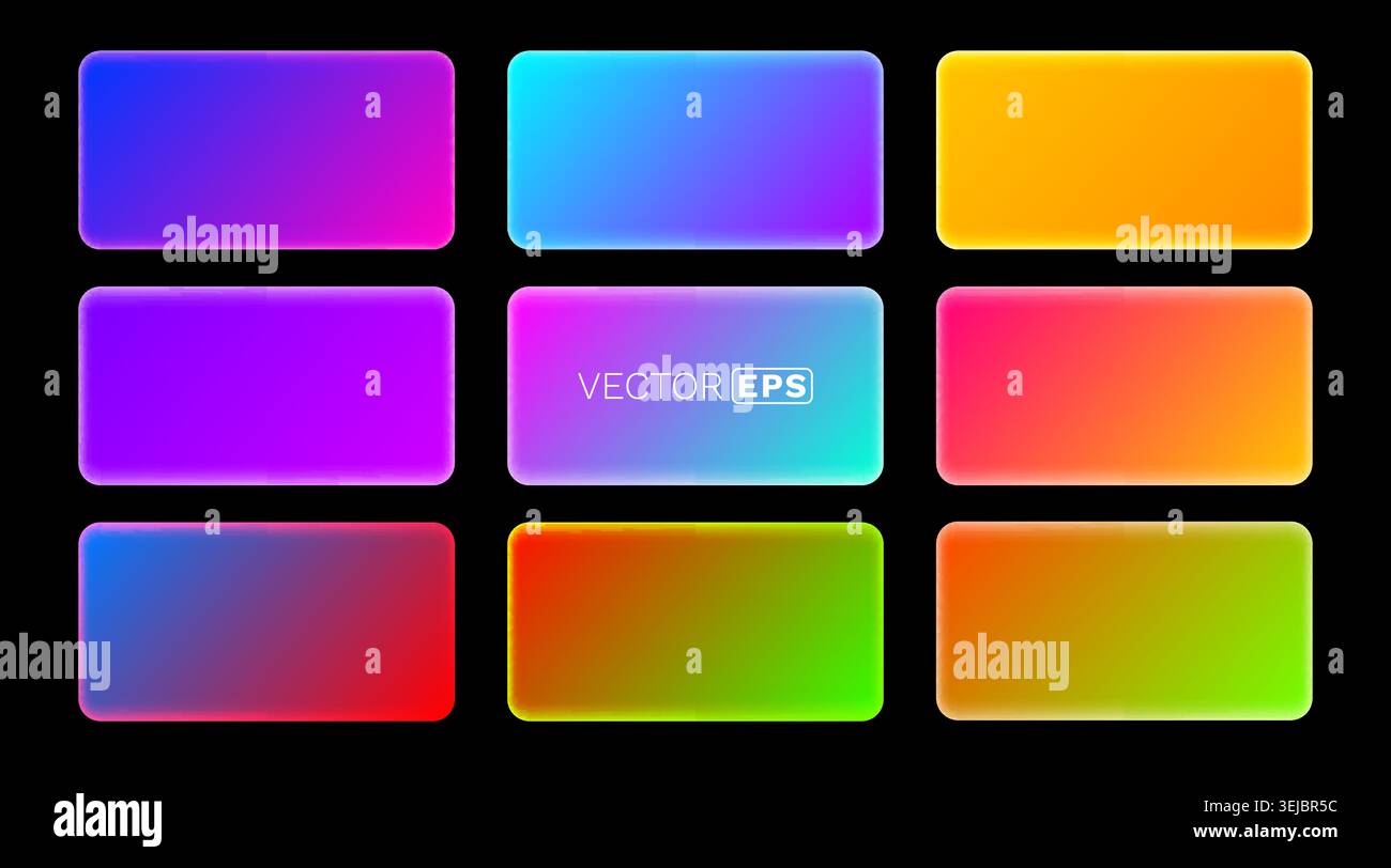 Set di rettangoli a gradiente vibrante, che offre moderne transizioni di colore per vari progetti di design. Illustrazione vettoriale Illustrazione Vettoriale