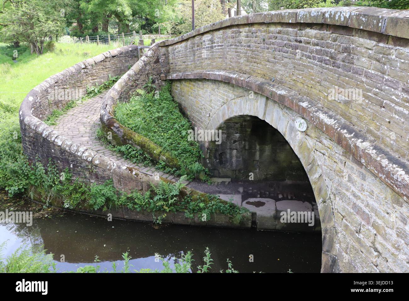 Sentiero del canale con pareti curve sotto un ponte Foto Stock