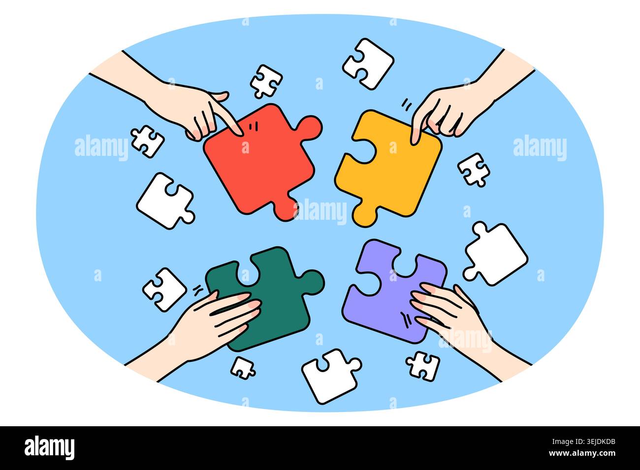 Diverse persone collegano puzzle insieme Foto Stock