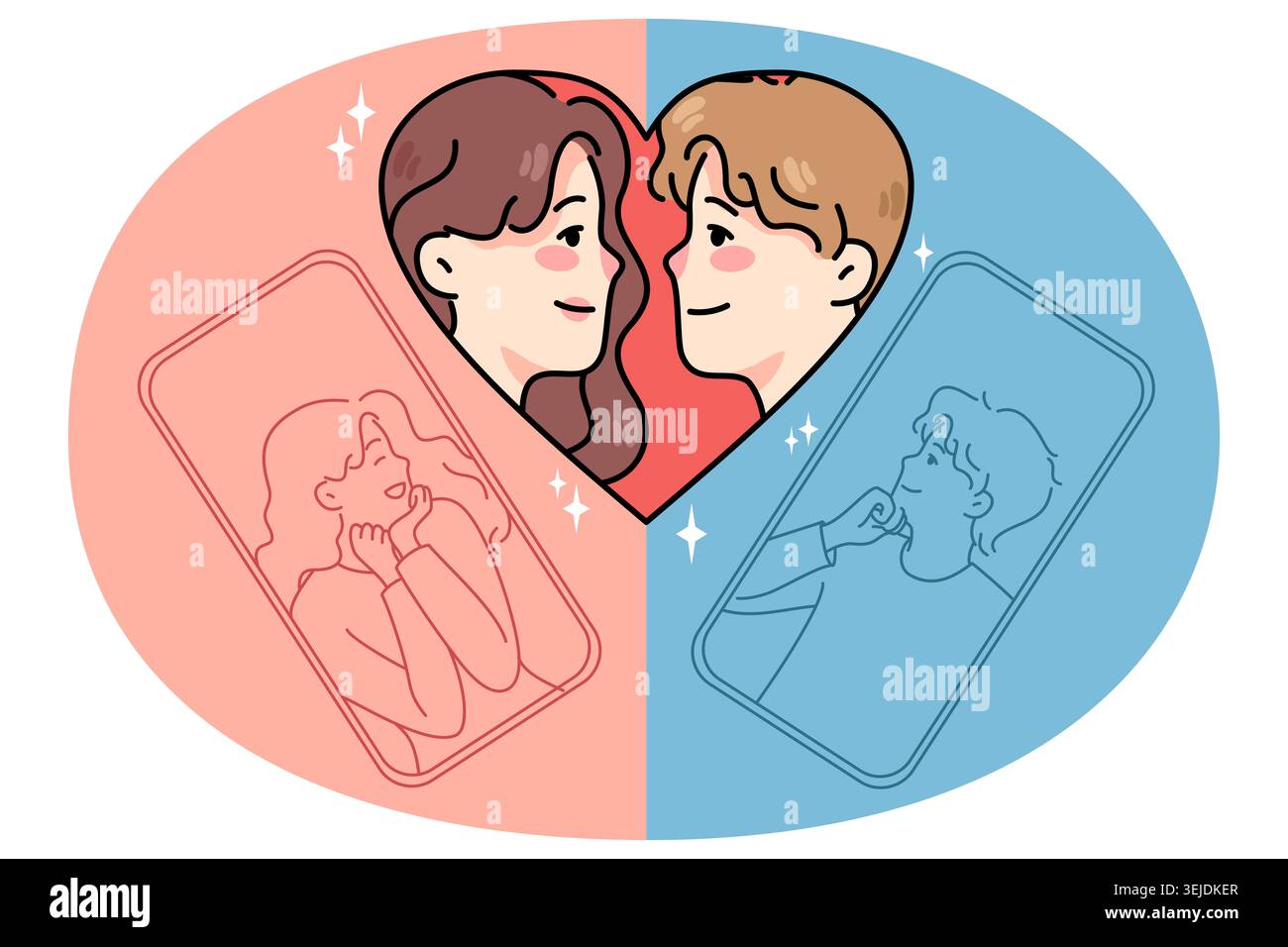 Uomo e donna parlare online dating su app Foto Stock