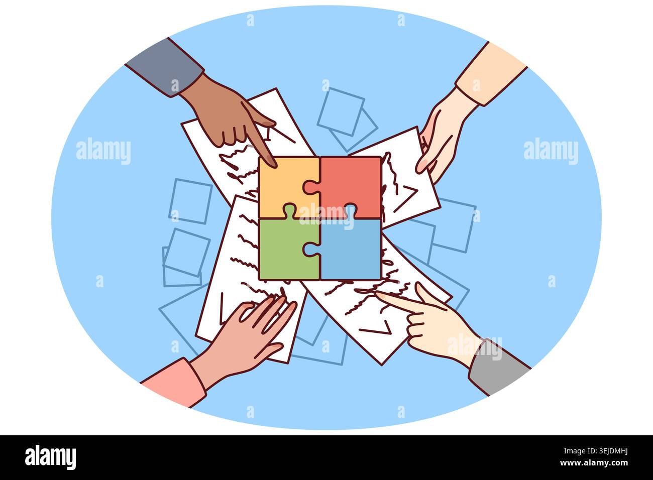 Gli uomini d'affari si uniscono ai puzzle lavorano insieme Foto Stock