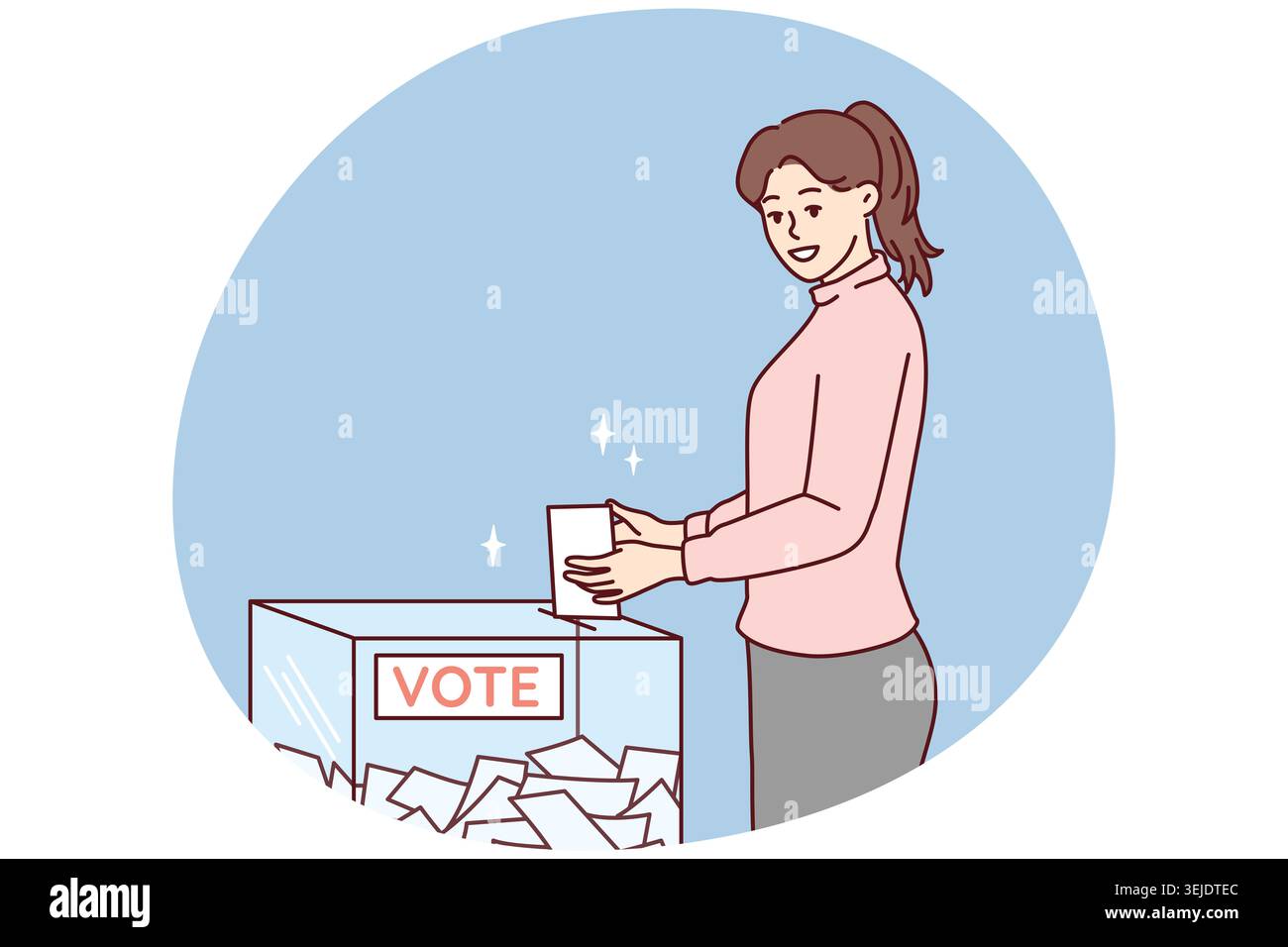 La donna lancia il voto in un box casting per il candidato presidenziale o congressuale. Immagine vettoriale Foto Stock