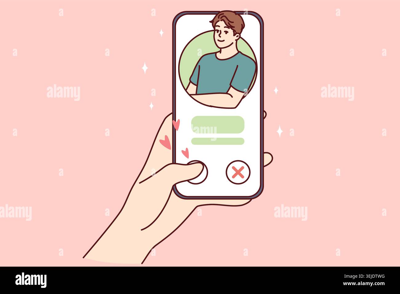 Donna mano con il telefono, mentre si utilizza la datazione app o in cerca di coppia per serio rapporto romantico Foto Stock